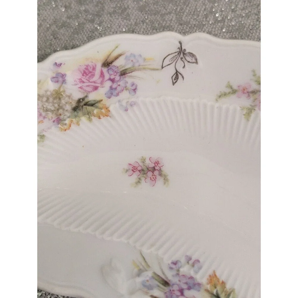 C.T. Carl Tielsch Flower Porcelain 2 Fish Bone Plates 1800-1900 Germany Antique